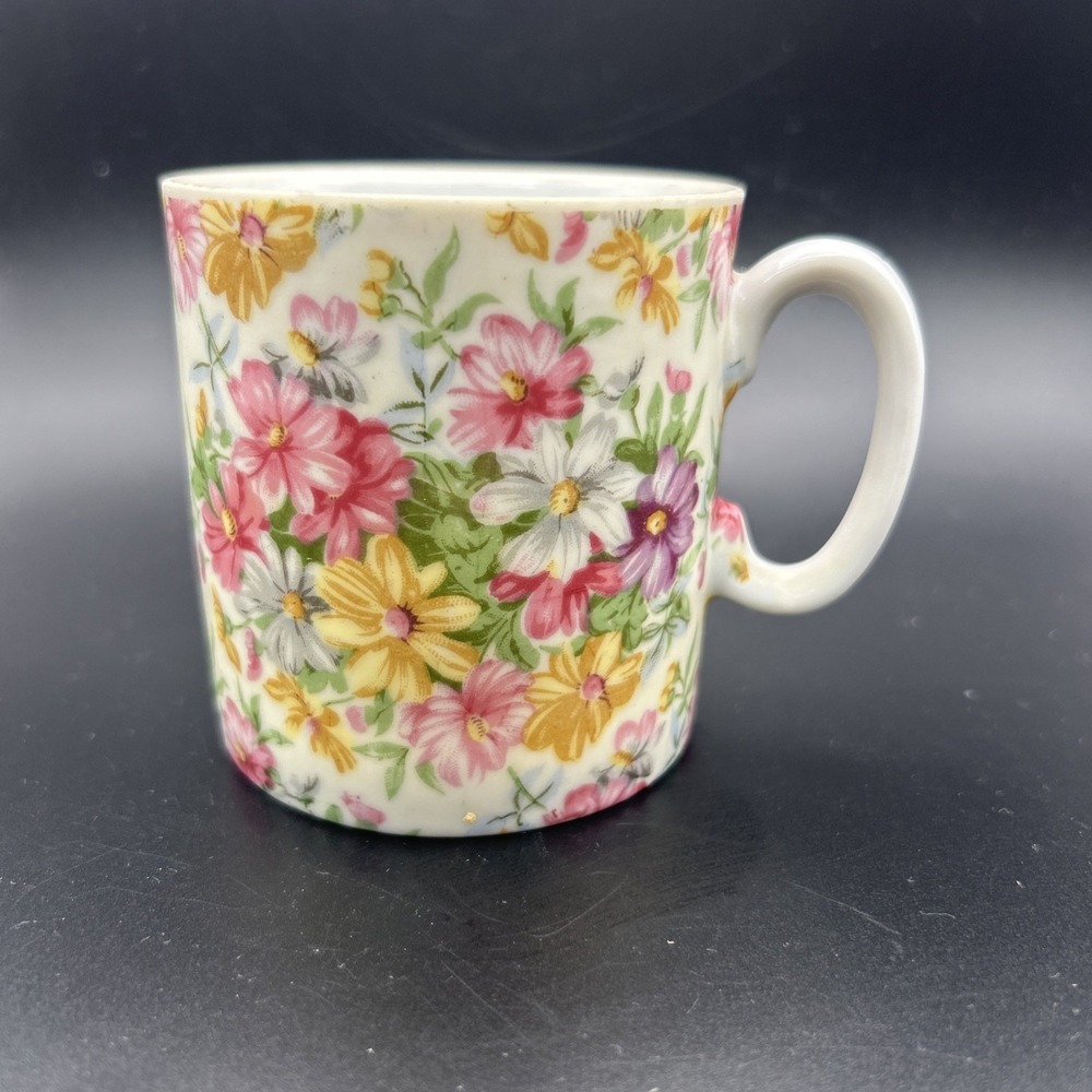 Lefton #043 Floral Chintz Porcelain Coffee Mug Vintage c.1970s pink